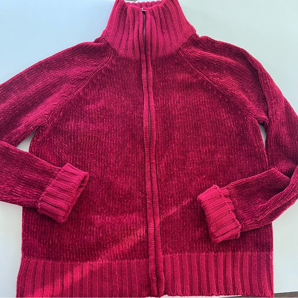 Carolyn Taylor Women’s Red Full Zip Collared Sweater Large, Mock Neck Pullover